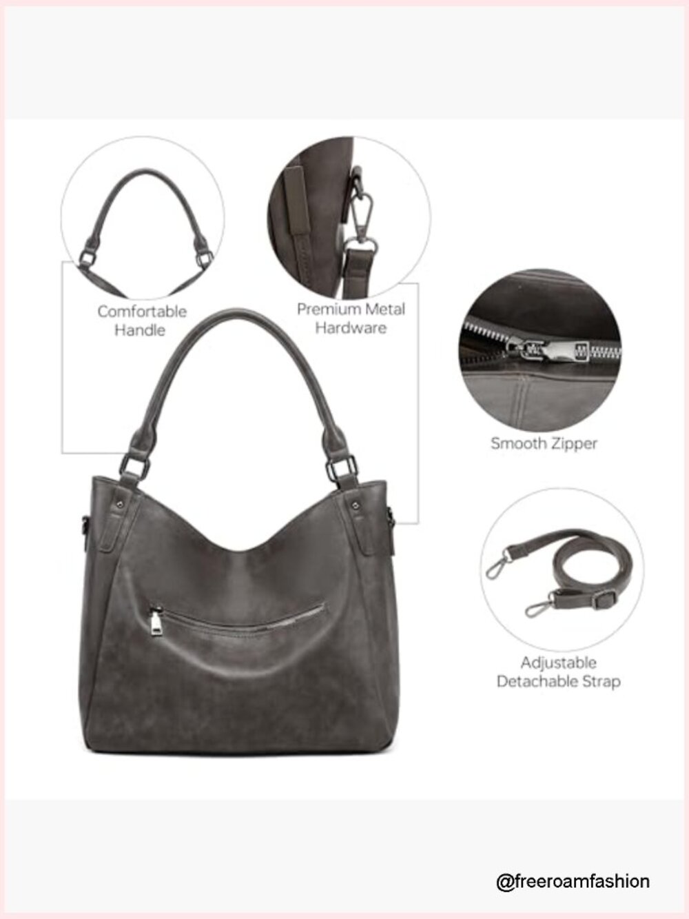 Tote Handbag - PU Leather Fashion Hobo Crossbody Shoulder Bag for Women - Picture 4 of 7